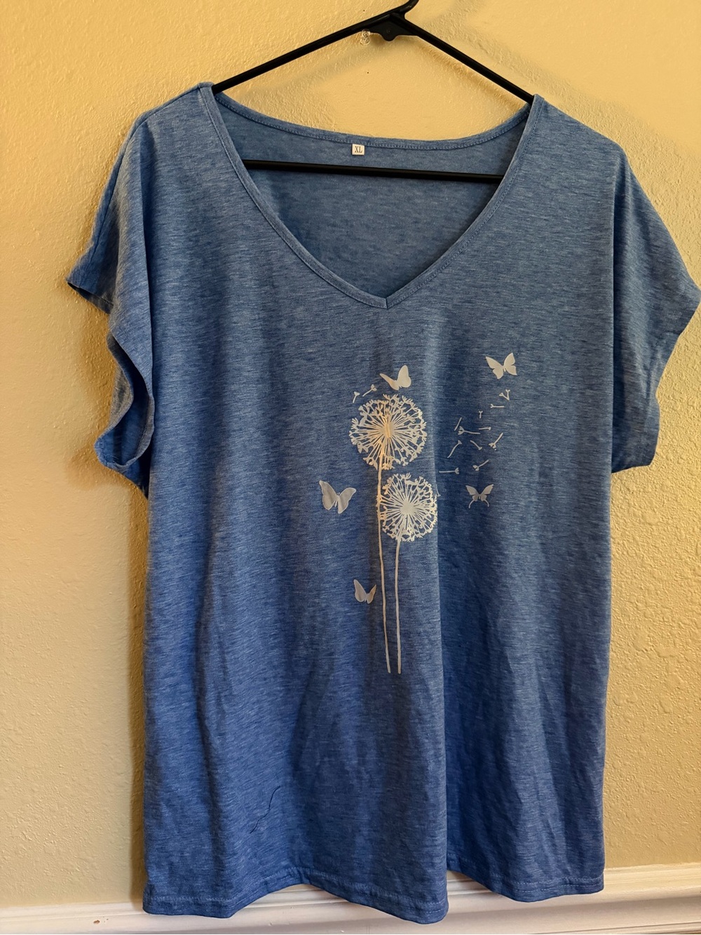 Women's Blue V-Neck Dandelion Graphic Tee